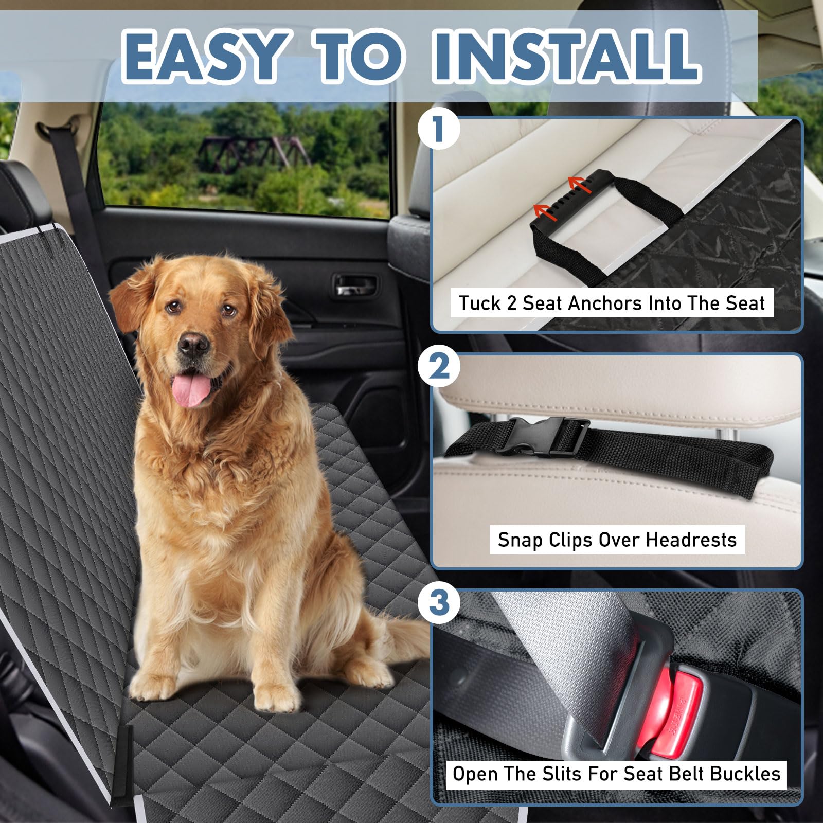NECKORY dog-seat protector installed easily for quick clean rides.