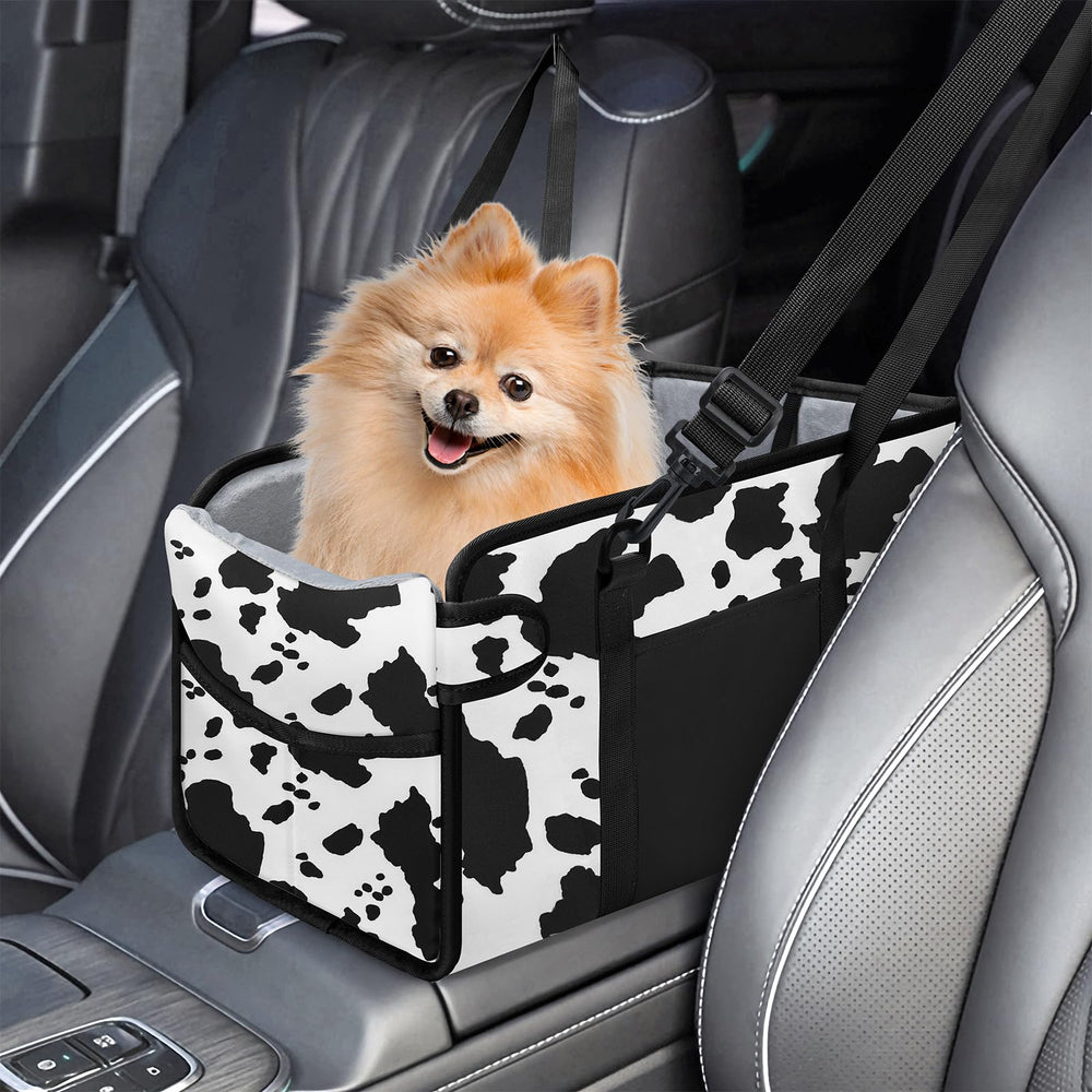 NECKORY cow pattern portable dog car seat for small pets and secure travel