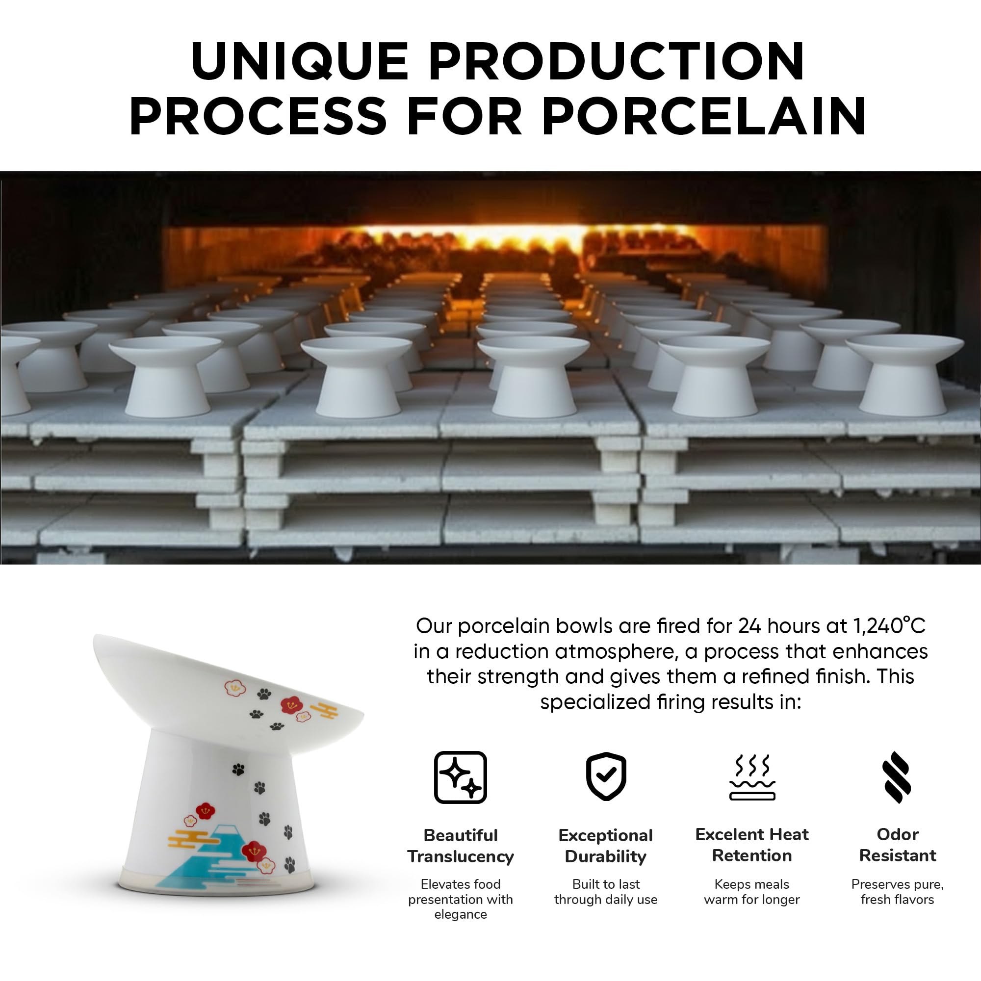 Necoichi stable anti-slip base helps prevent tipping during meals
