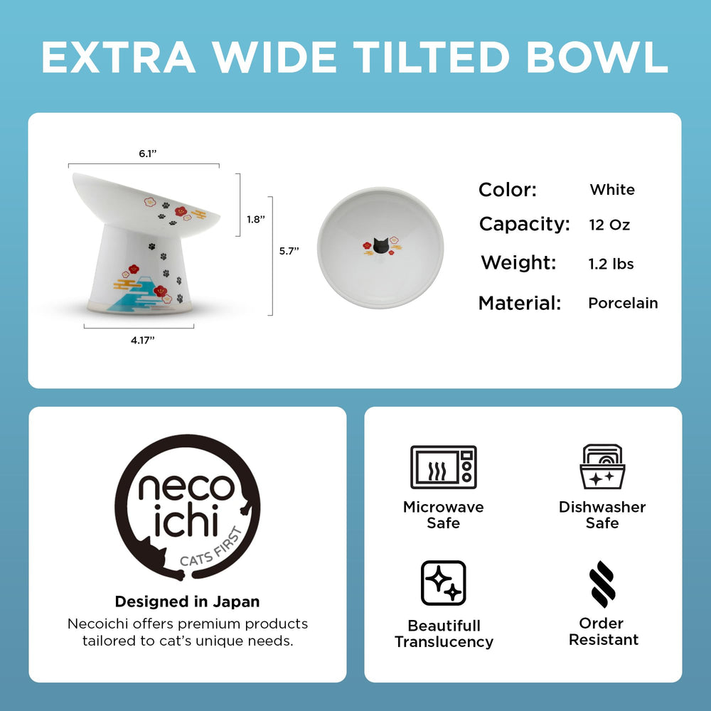 Necoichi extra-wide tilted design promotes comfortable mealtime for larger cats