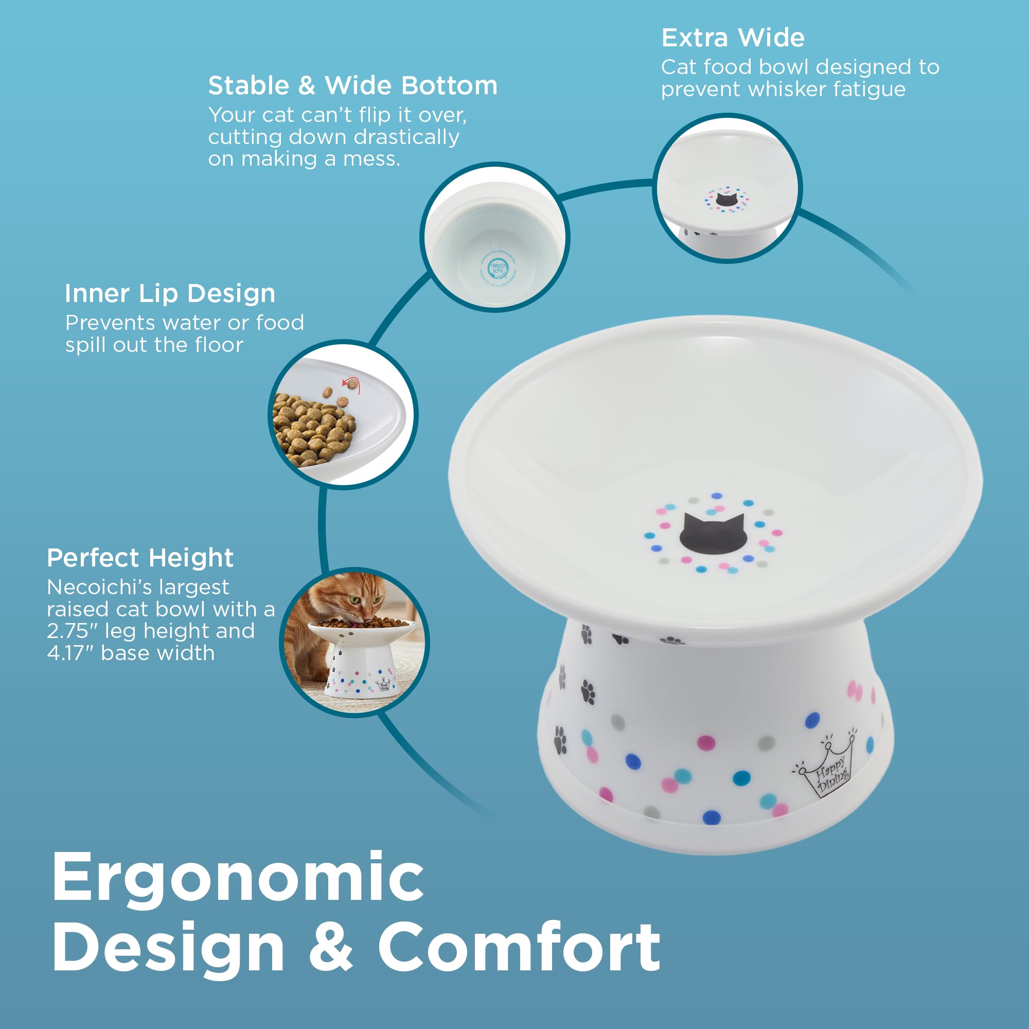 Necoichi ceramic bowl is microwave and dishwasher-safe for easy cleaning.