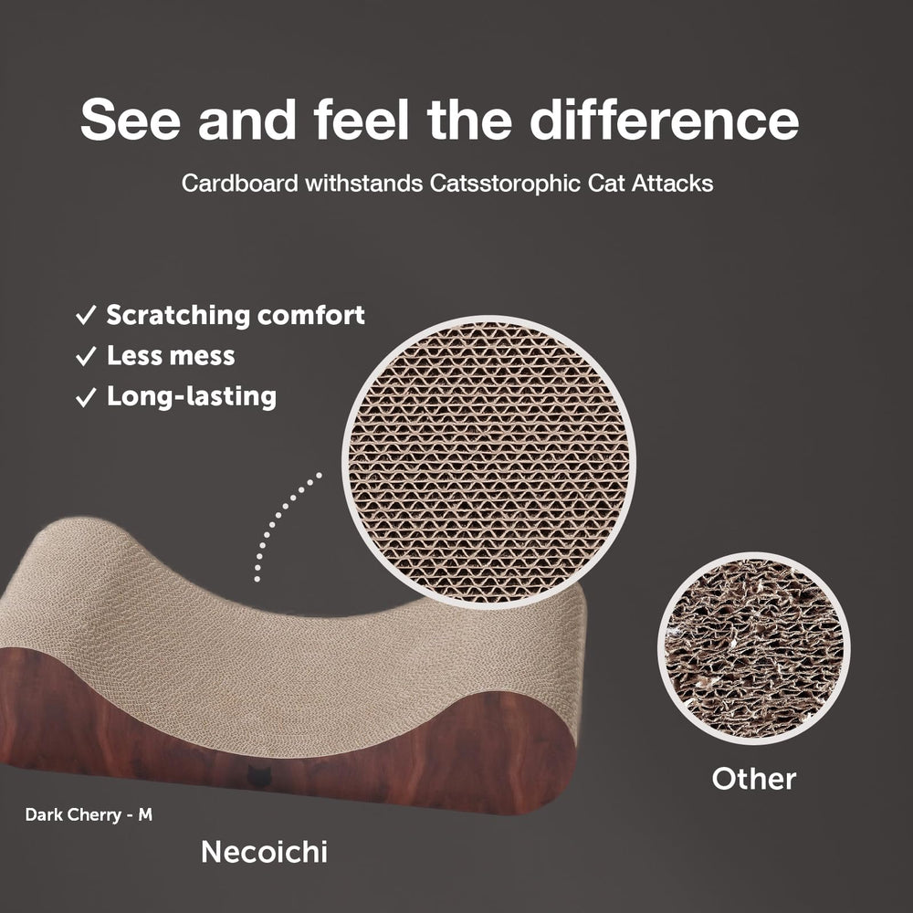 Necoichi cardboard cat scratcher bed closeup edge shows reinforced corners.