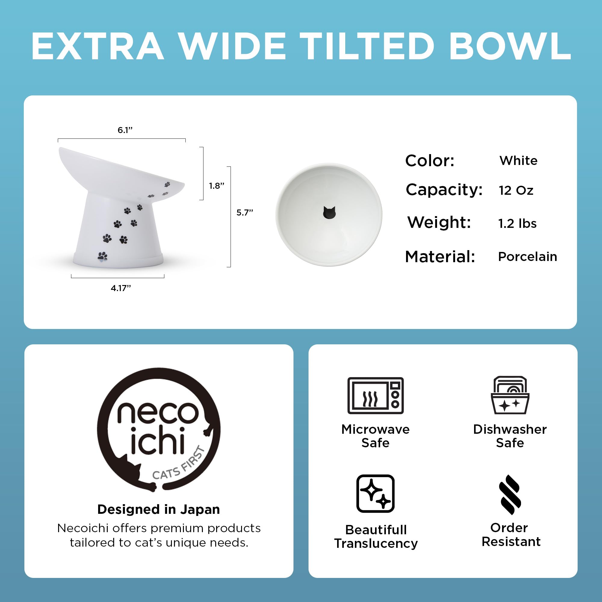 Necoichi 1.8-inch depth accommodates dry and wet food