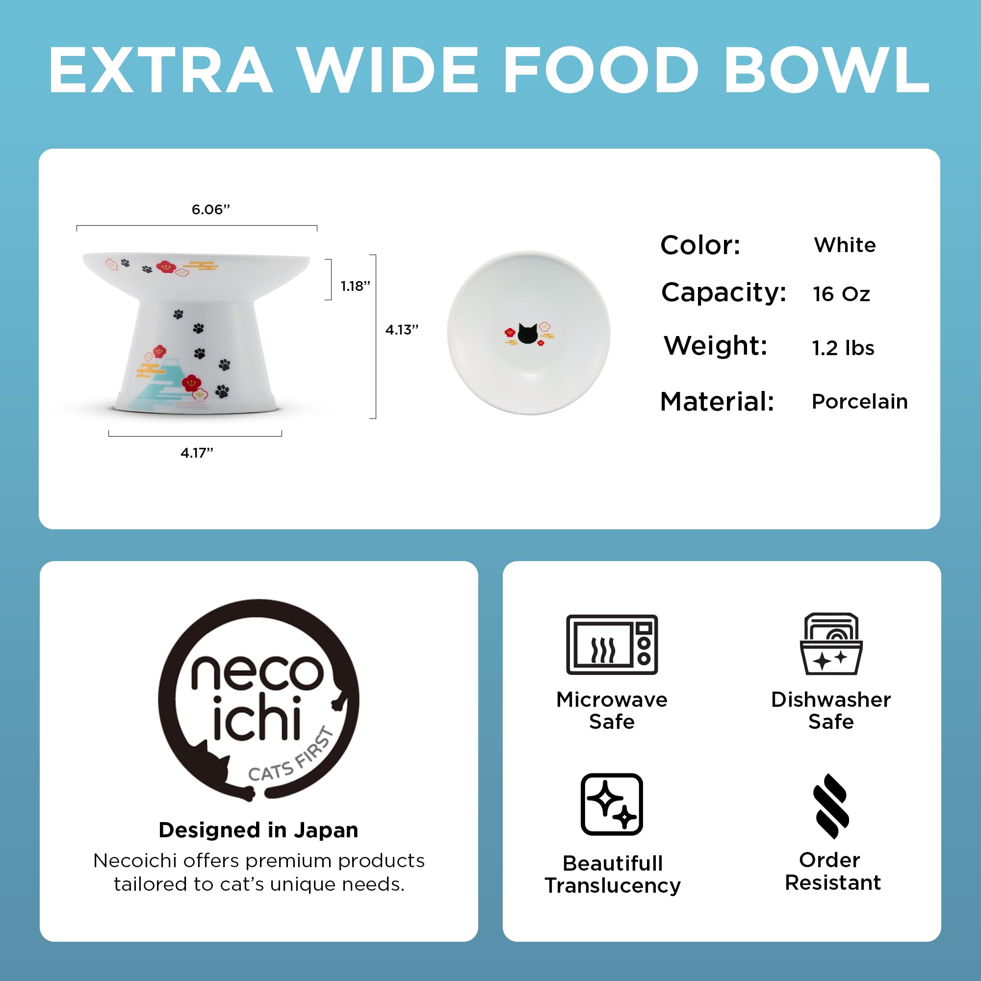 Necoichi extra-wide design, close-up showing whisker-friendly dining