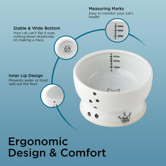 Necoichi bowl with measurement lines tracks daily water intake.