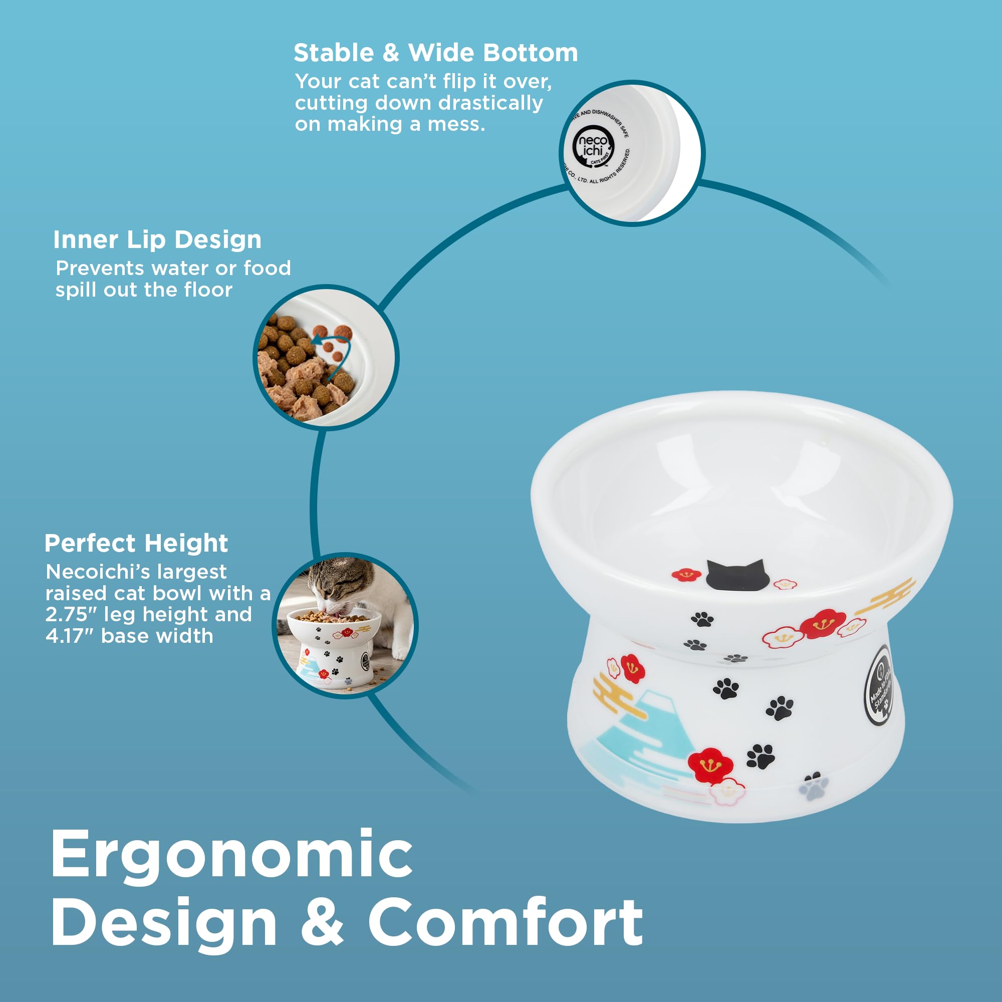Necoichi non-slip silicone ring keeps the bowl stable during feeding.
