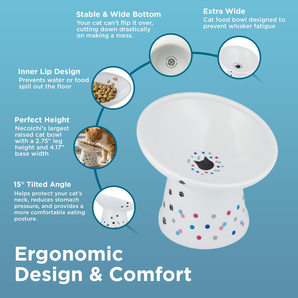 Necoichi porcelain cat bowl is microwave-safe and easy to clean.