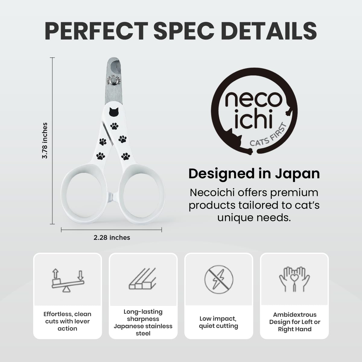 Necoichi Purrcision side grip demonstrates ergonomic handling for steadier cutting.