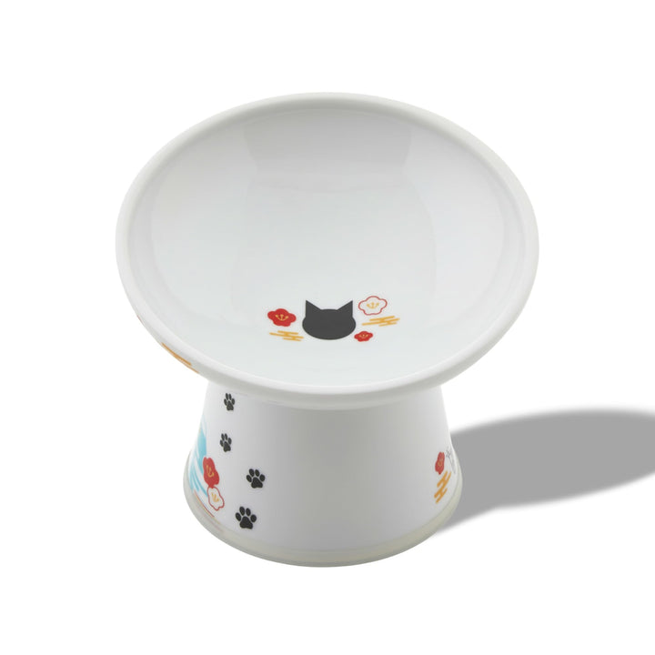 Necoichi raised ceramic bowl with 15-degree tilt for whisker-friendly meals