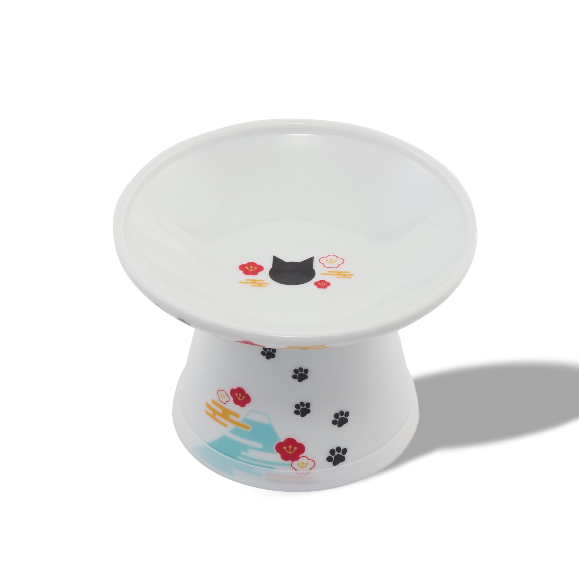 Necoichi raised cat bowl ceramic, top view highlighting centered, mess-free feeding