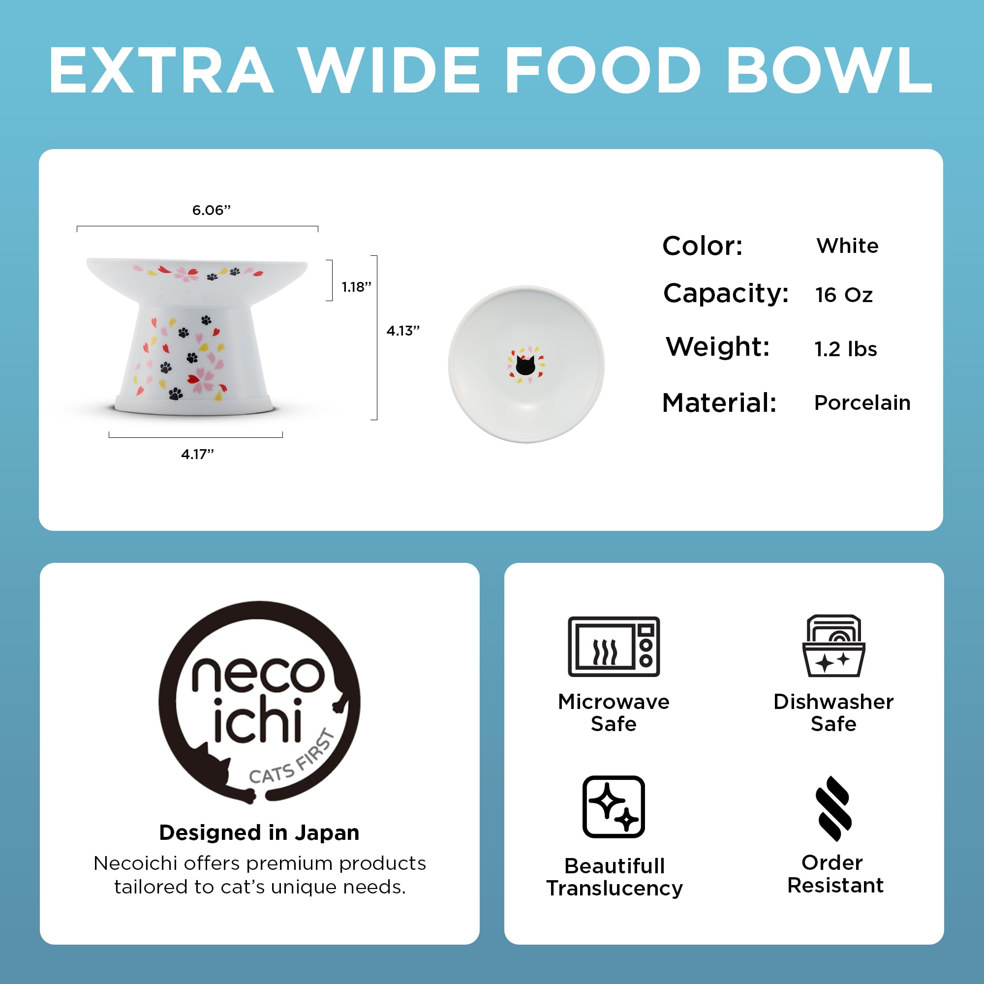 Necoichi raised bowl size measurement highlights wide whisker clearance