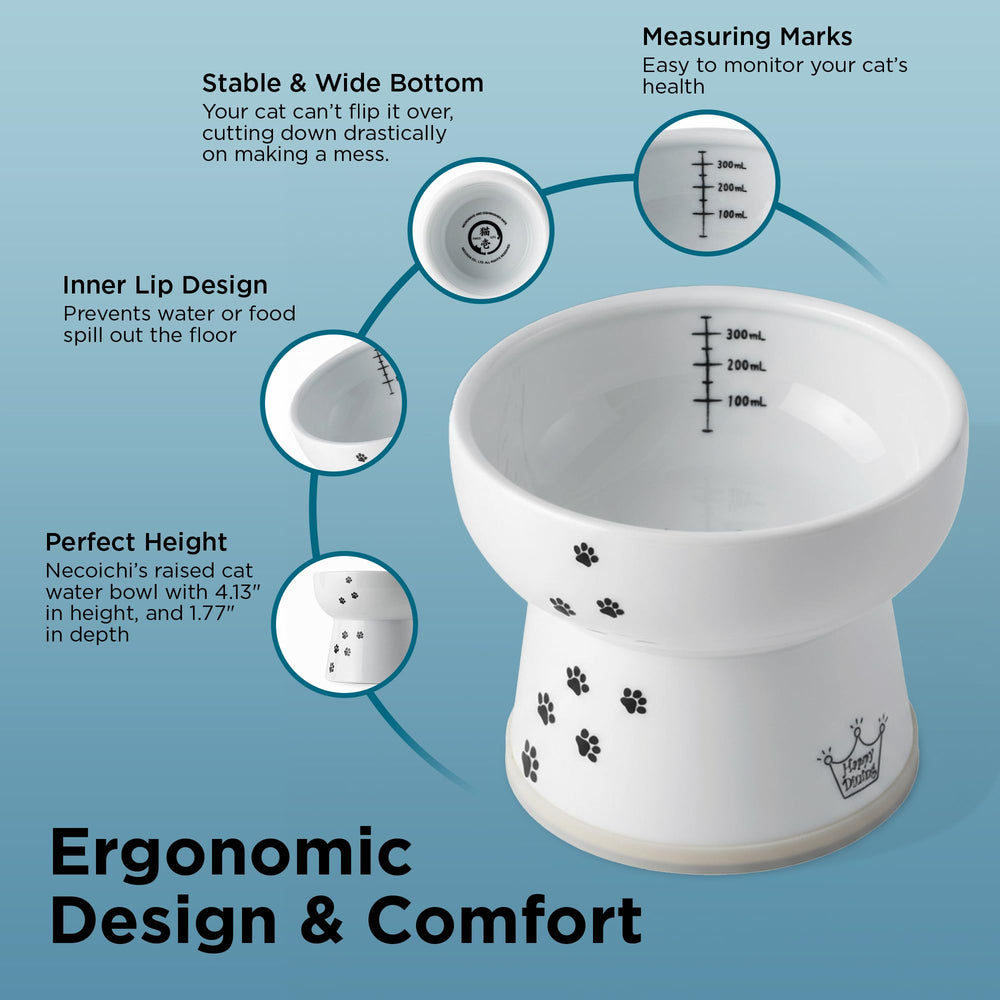 NECOICHI raised bowl includes a non-slip ring to prevent spills.