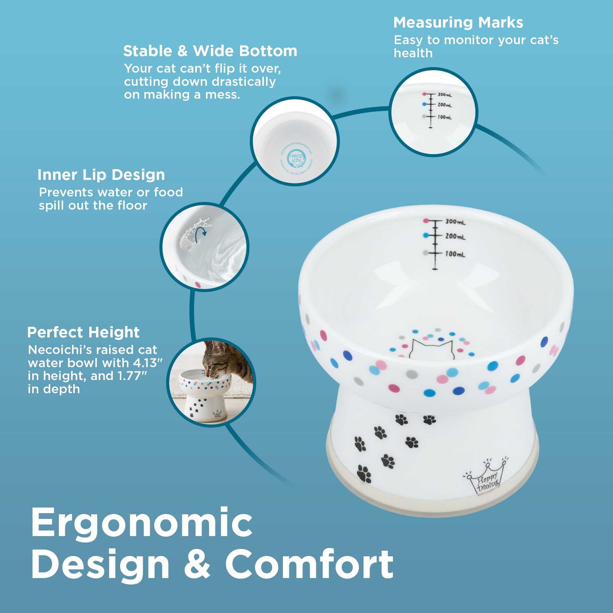 Necoichi water bowl non-slip ring—prevents spills during drinking.
