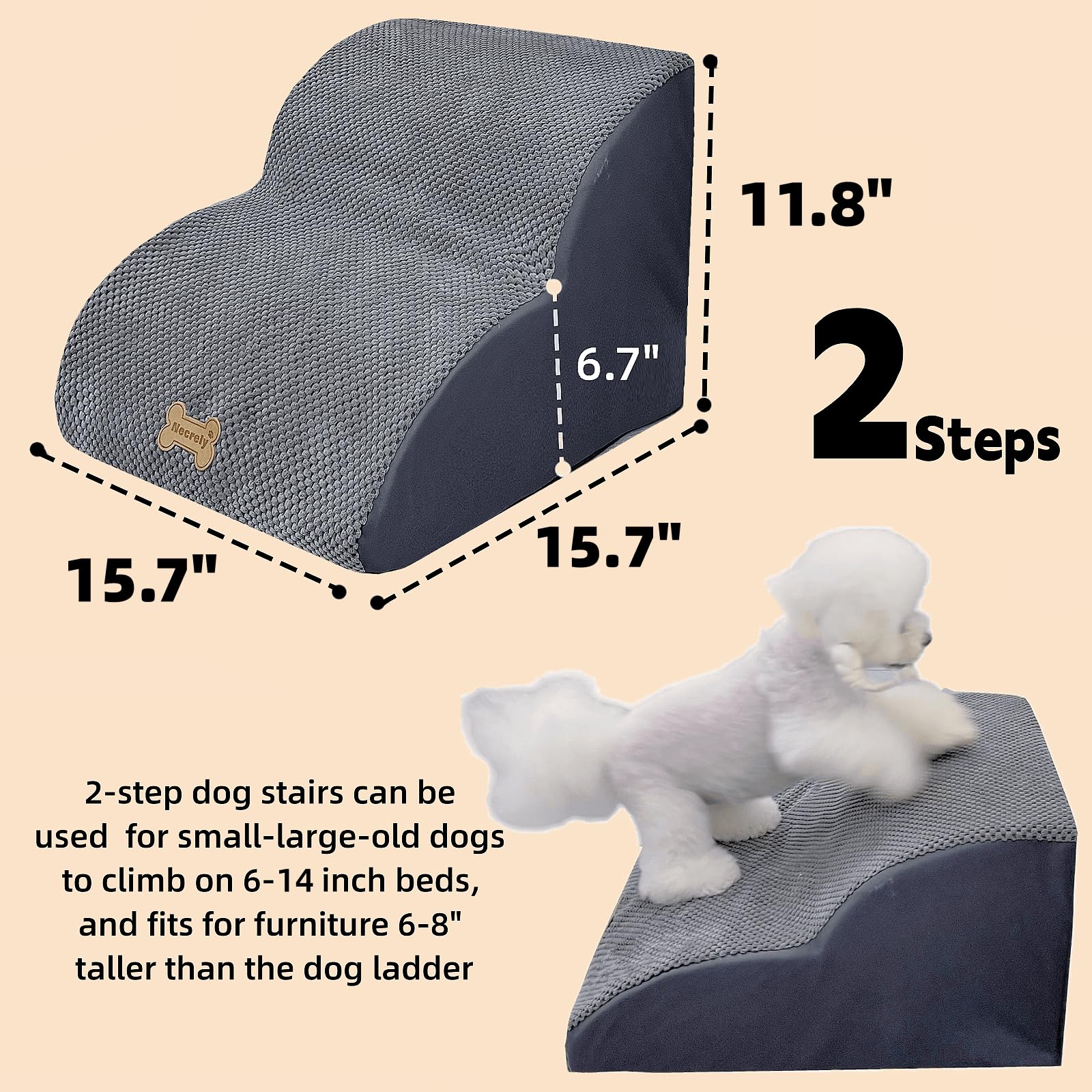 Necrely dog stairs 2-step close-up shows soft cotton-linen surface.