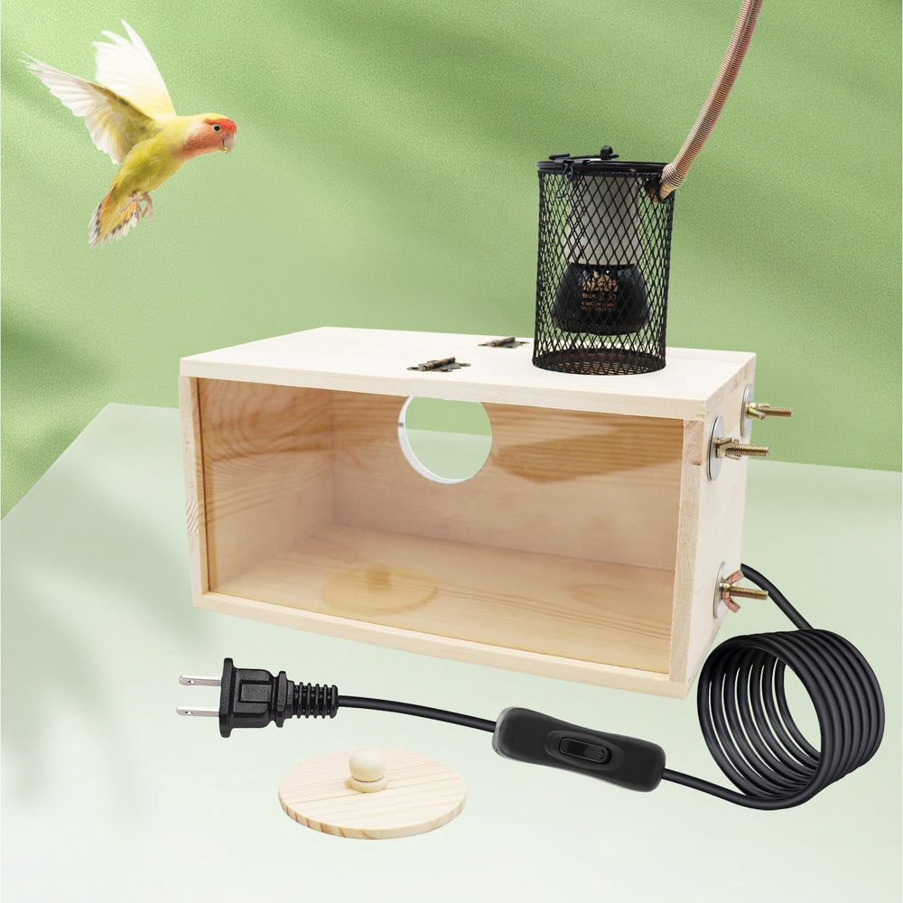 Neeenn Bird House Incubator 75W ceramic heat lamp provides steady warmth without light distraction.