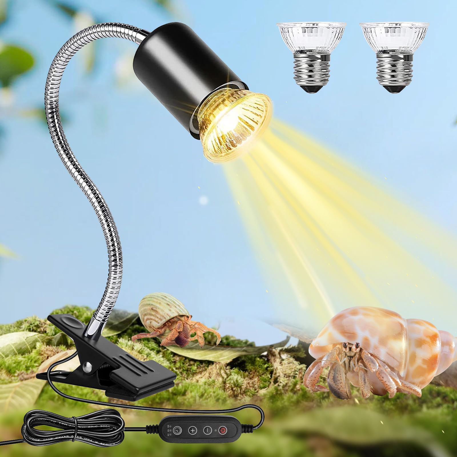 Neeenn Hermit Crab Heat Lamp with dual bulbs for customizable warmth and UV exposure.