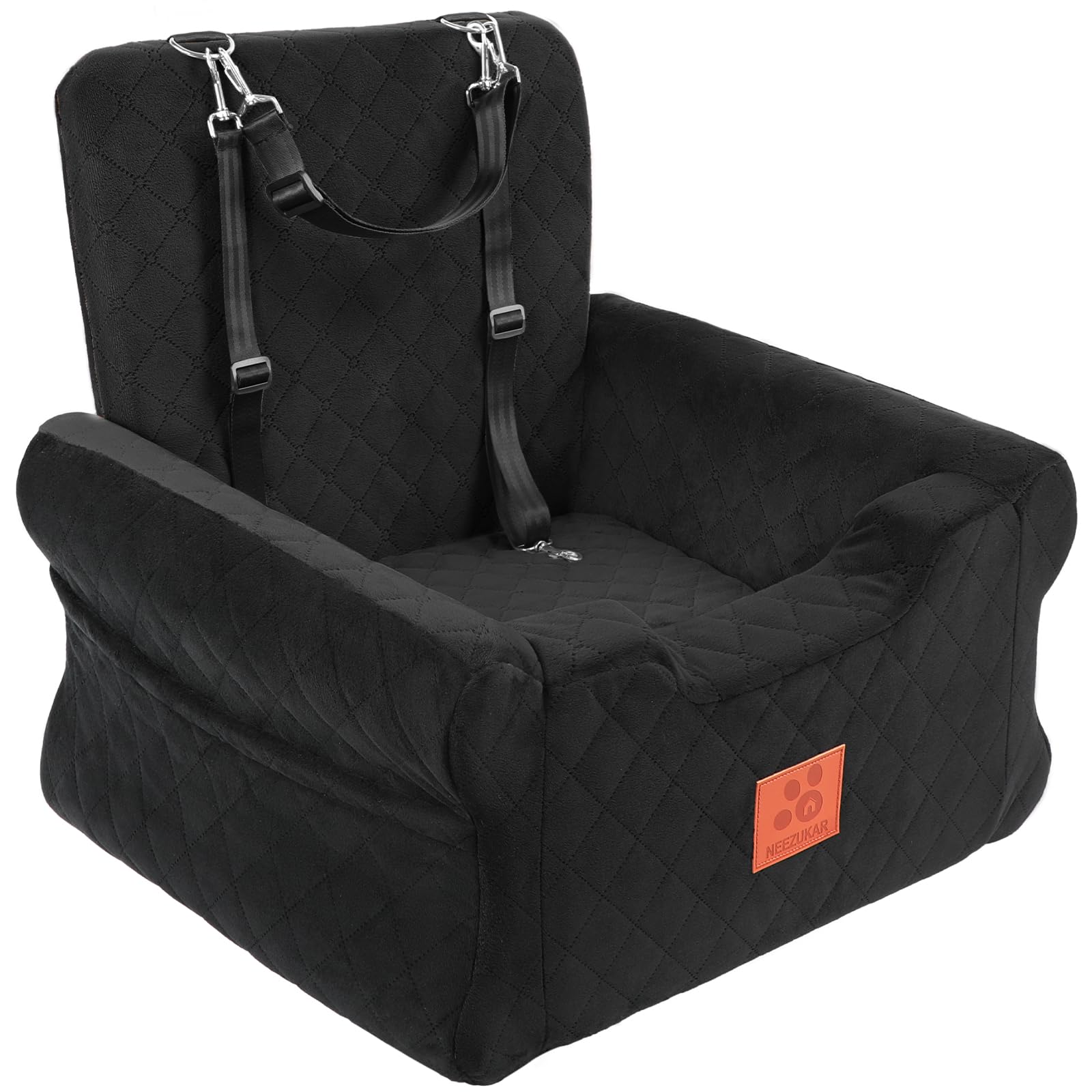 NEEZUKAR dog car seat with elevated view for calmer rides.