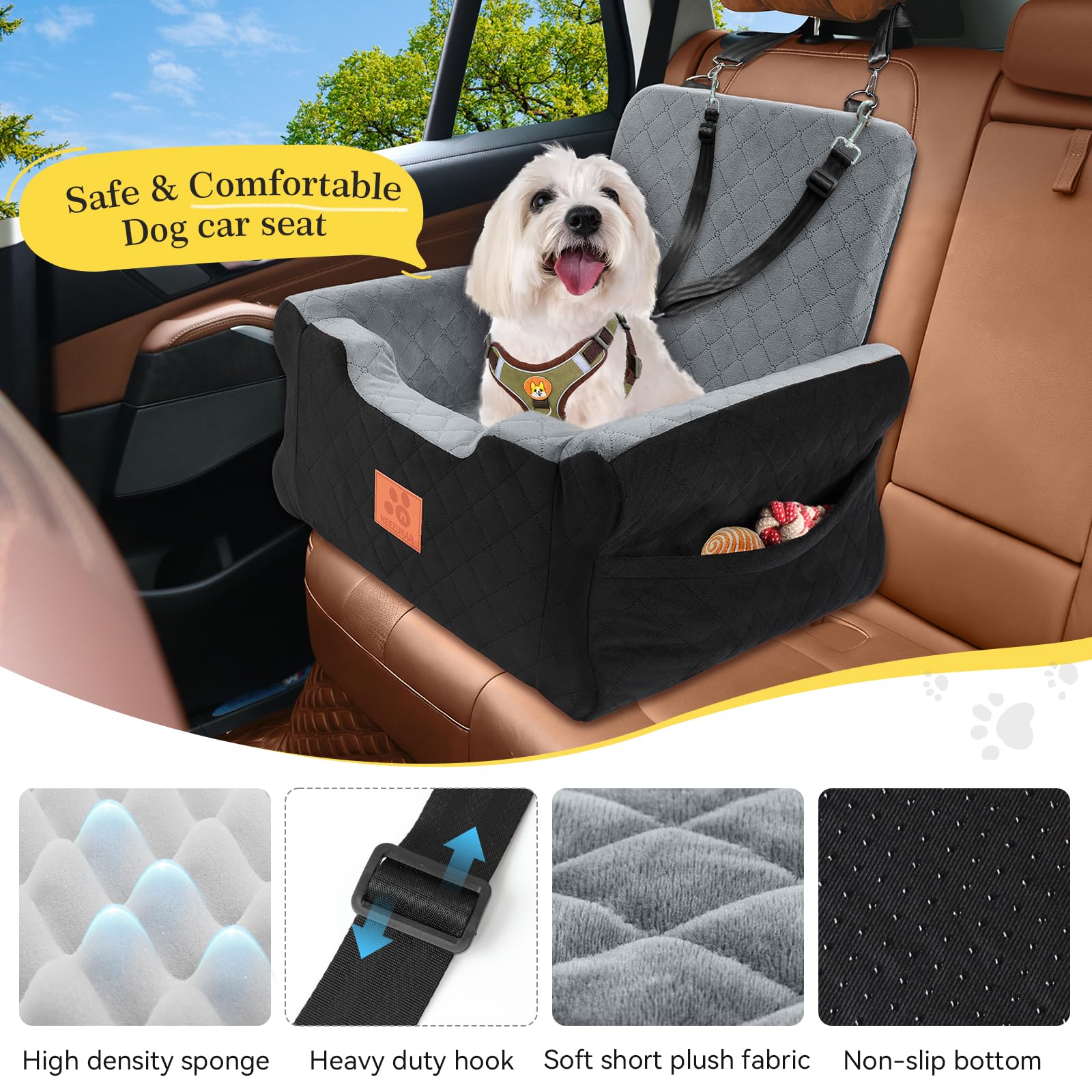 NEEZUKAR dog car seat with non-slip base stays steady on car seats