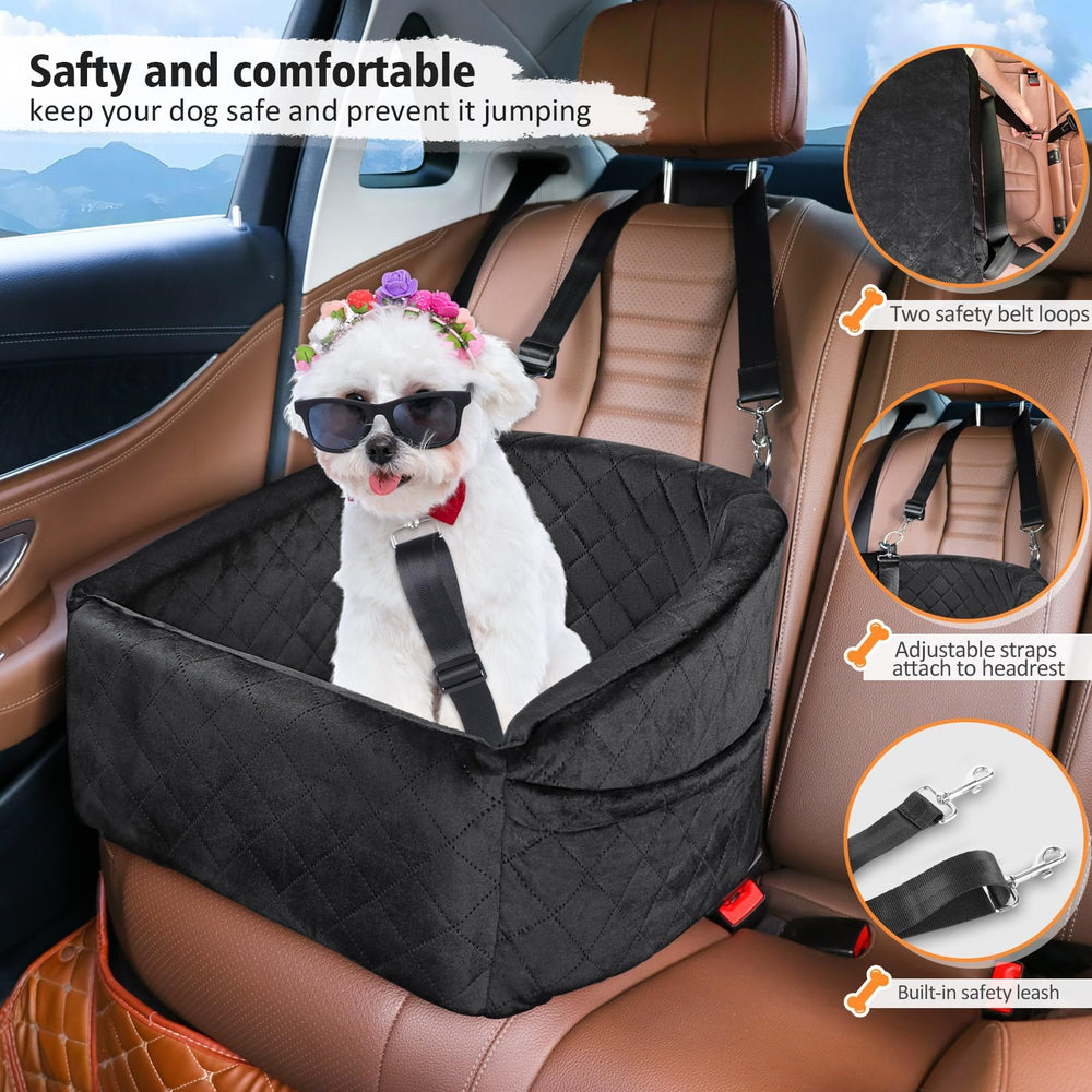 NEEZUKAR dog car seat side pocket view for convenient toy storage on seat.