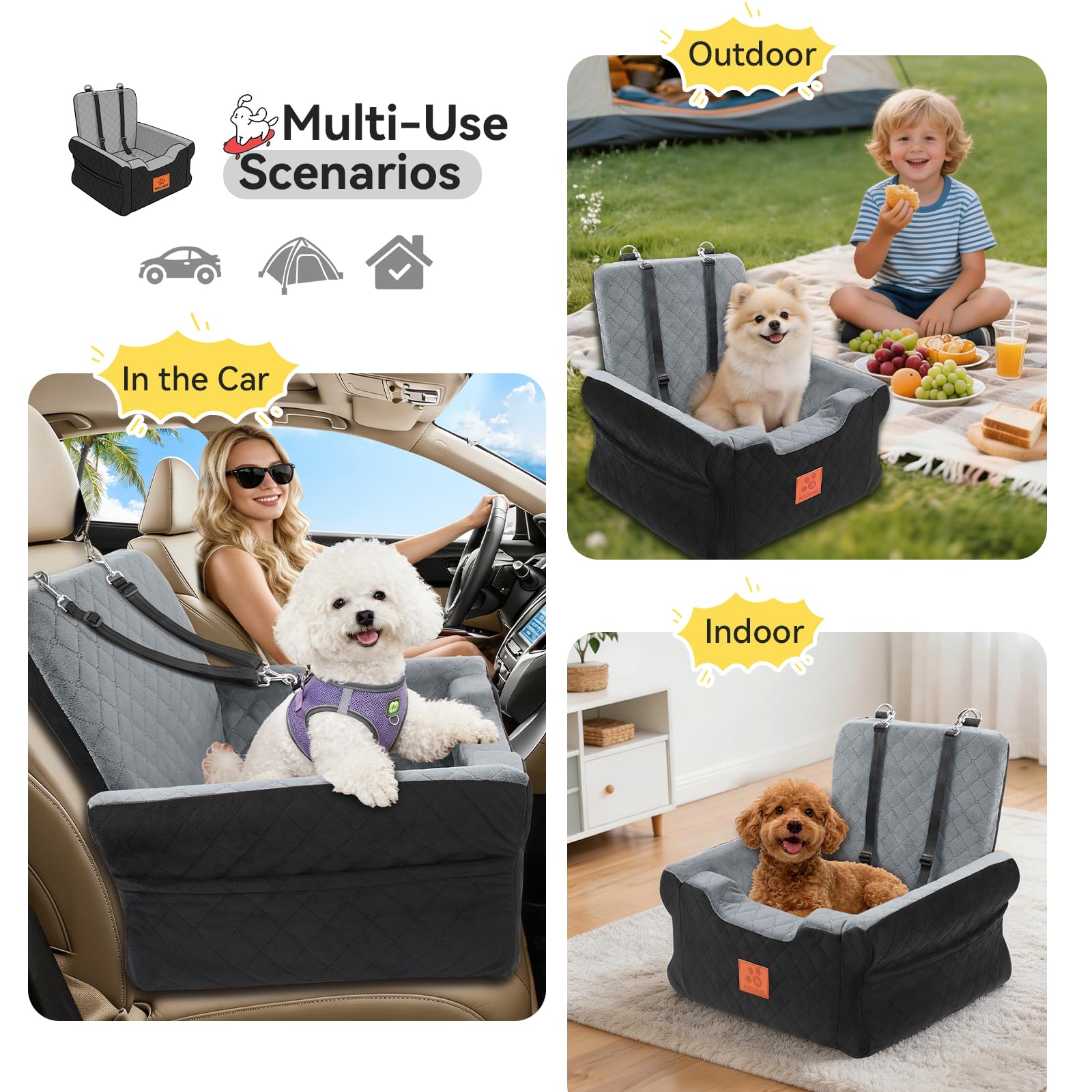 NEEZUKAR car seat features storage pockets for treats and toys