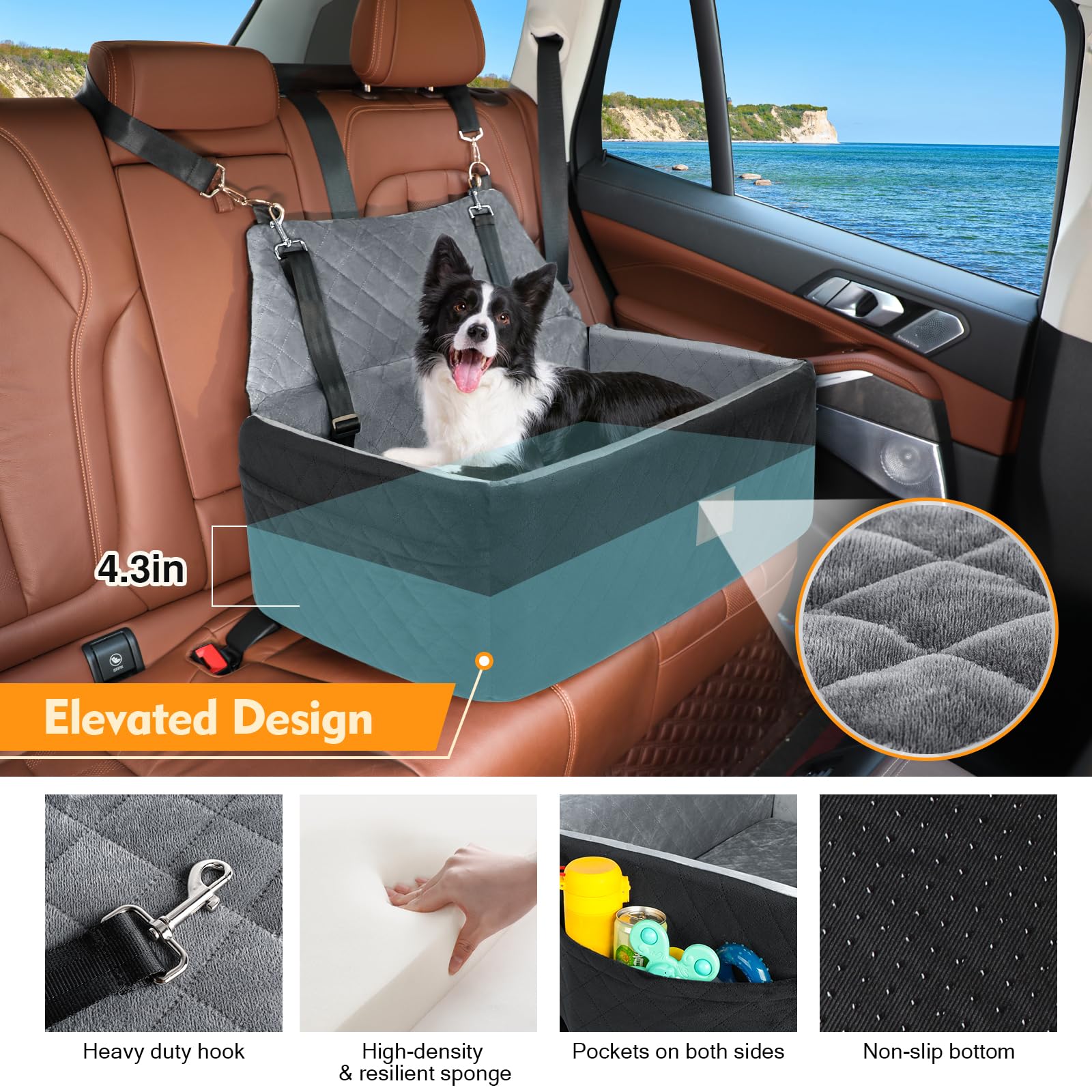 NEEZUKAR dog seat with safety leashes keeps pets secure during travel