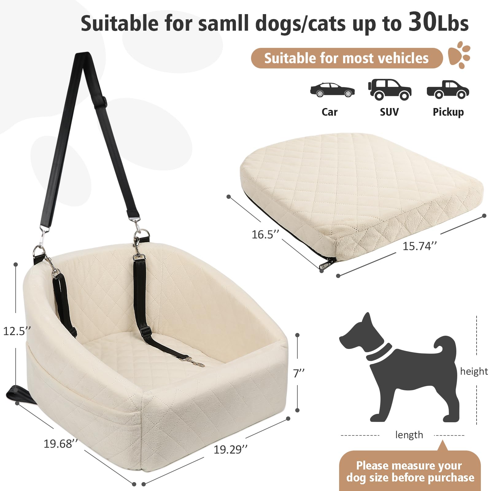 NEEZUKAR dog seat with side storage pockets for toys and accessories.