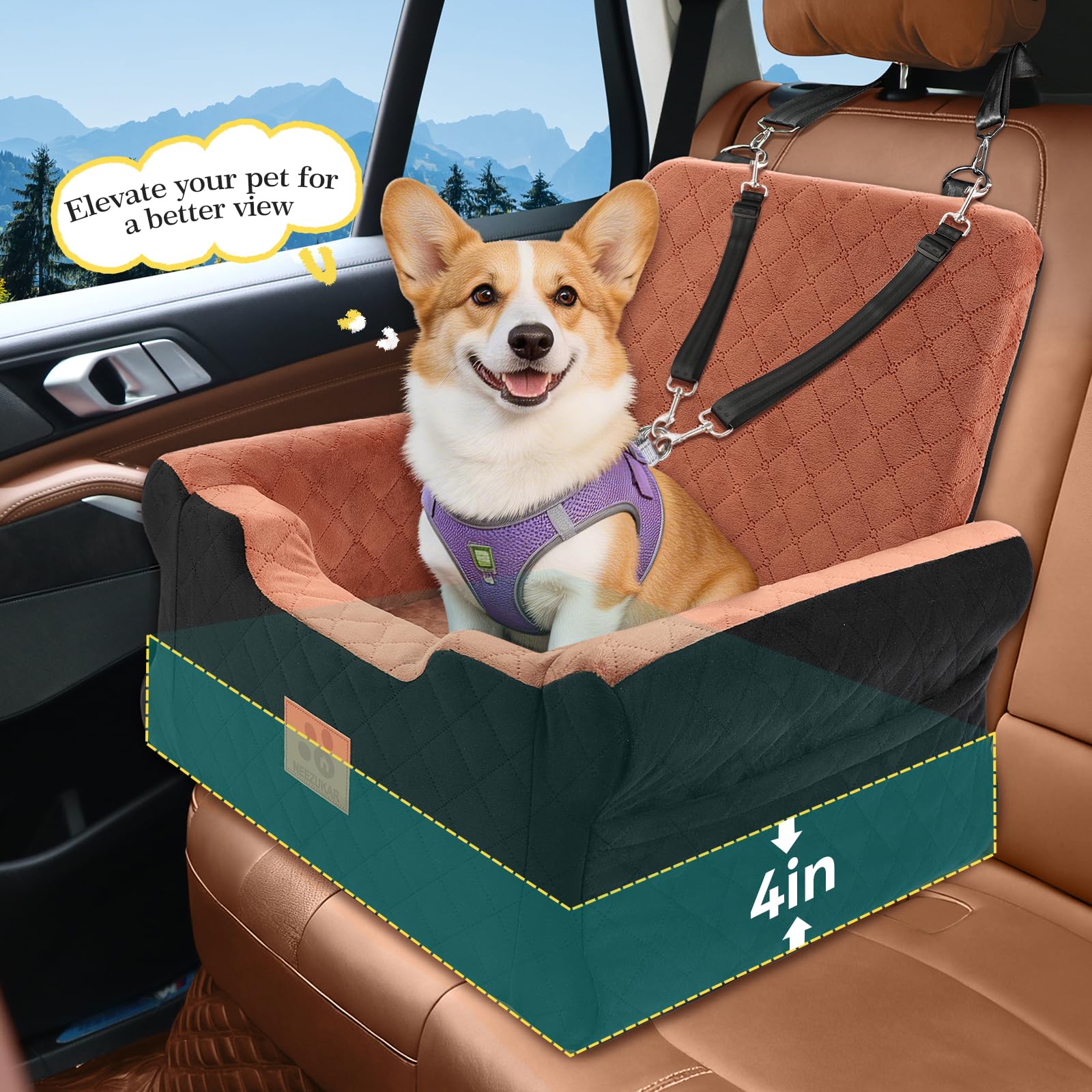 NEEZUKAR memory foam dog seat provides a smoother ride.