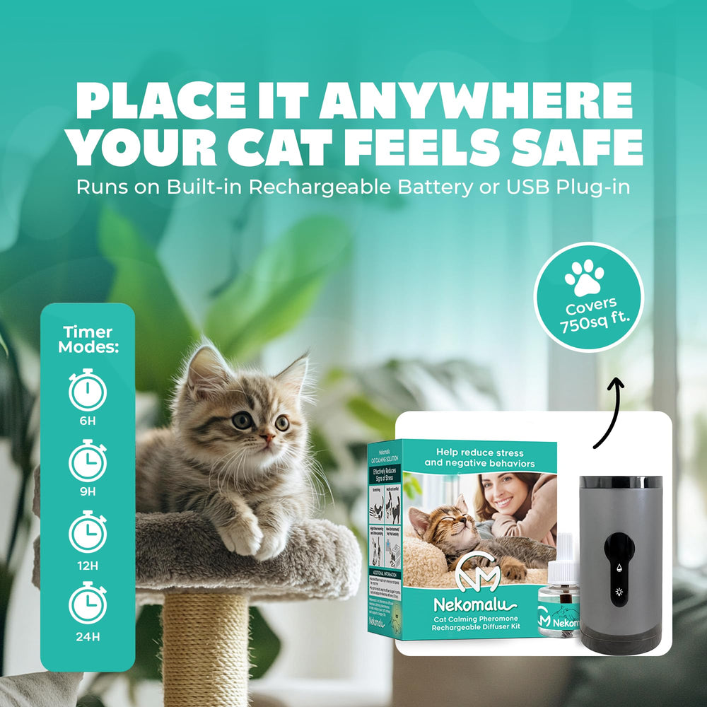 Nekomalu pheromone formula bottle highlights drug-free calming.
