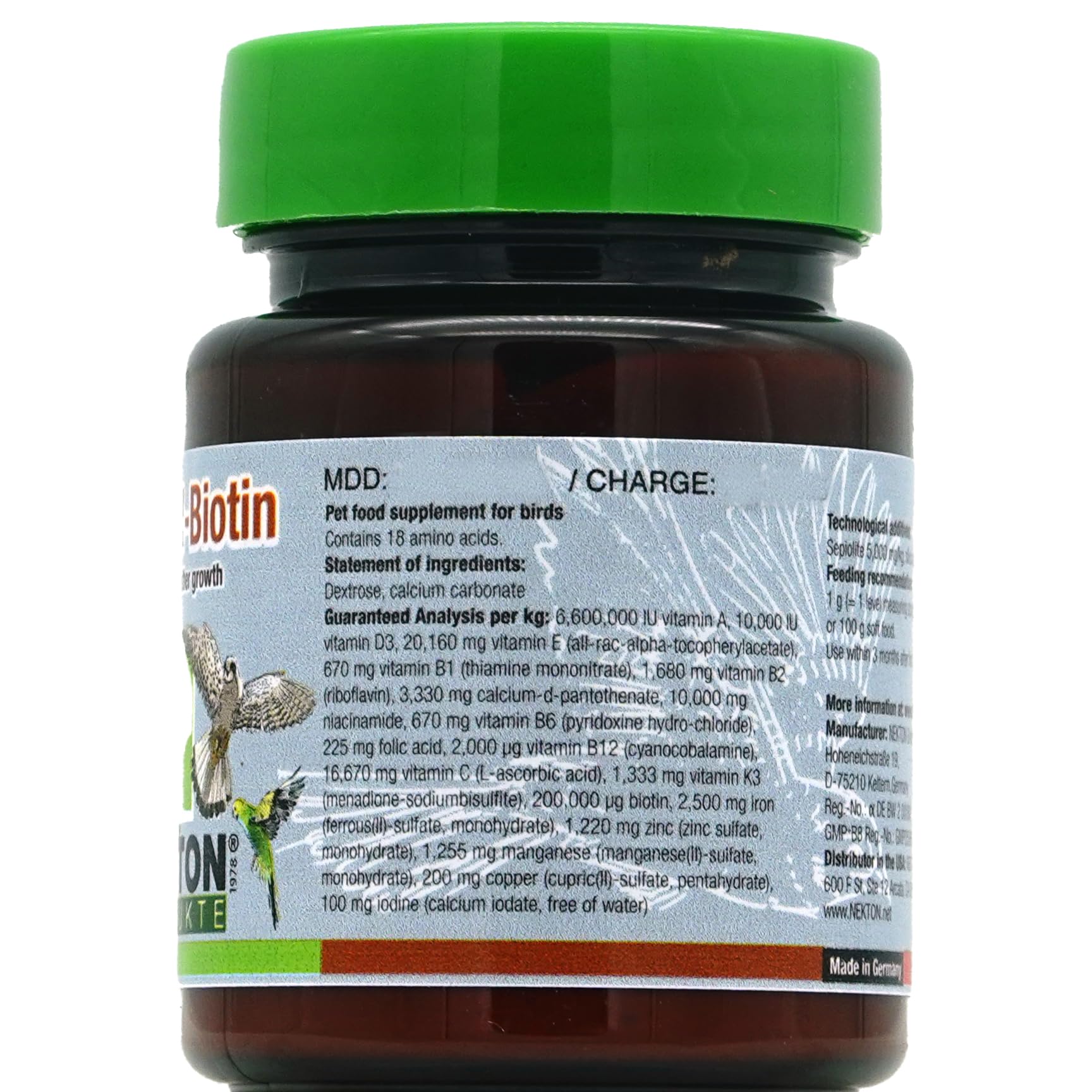 Nekton Bio for Feathering label close-up highlights ingredient focus