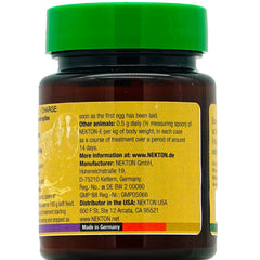 Nekton-E Vitamin E label closeup with usage details for birds