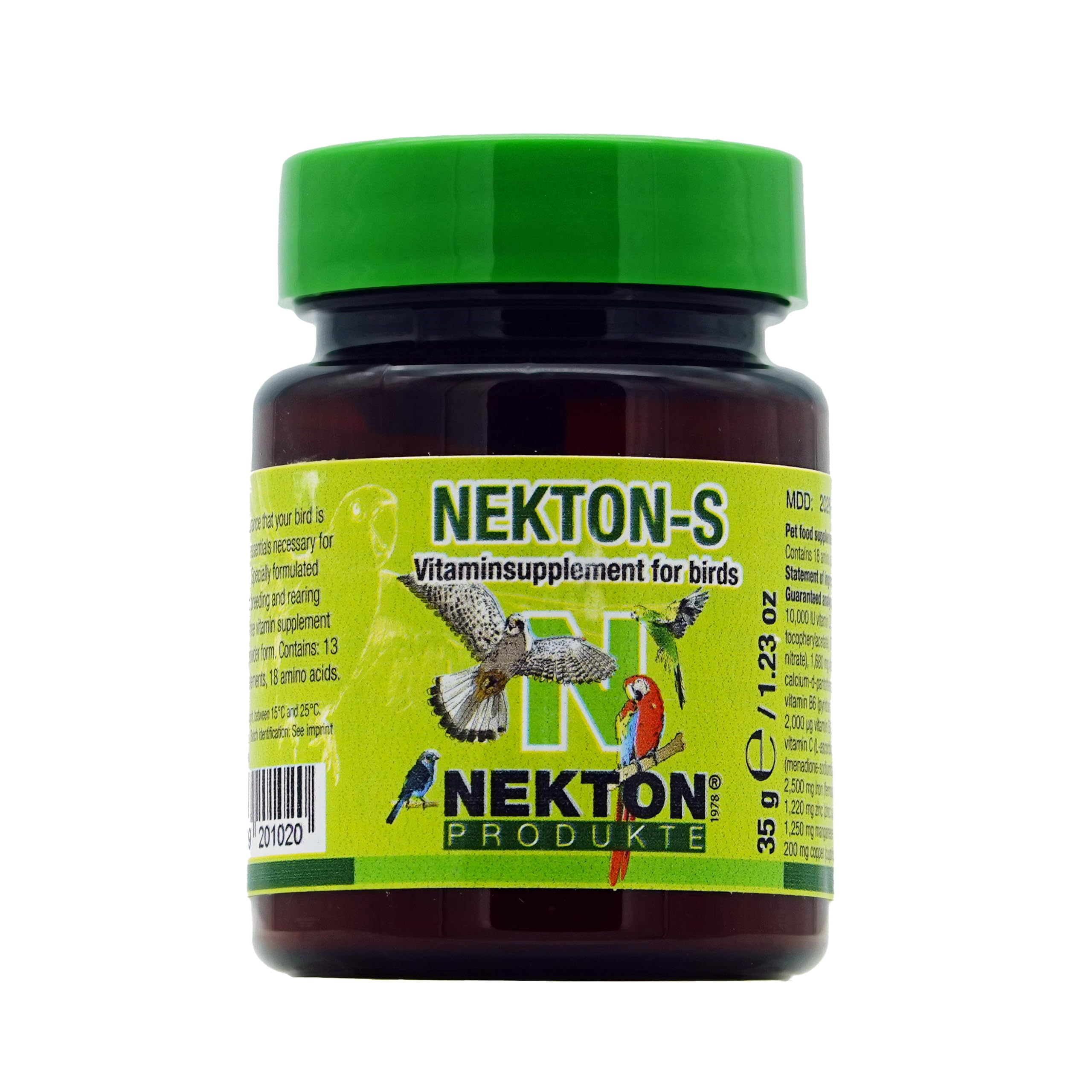 Nekton-S bottle displaying the bird multi-vitamin for daily nutrition.