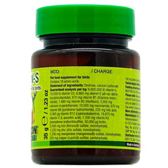 Nekton-S multi-vitamin ingredients showing amino acids and minerals for birds.