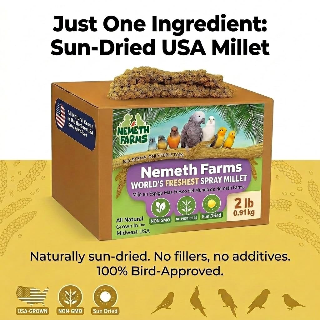 Nemeth Farms Spray Millet full-sprays support longer feeding sessions and less scattered seed.