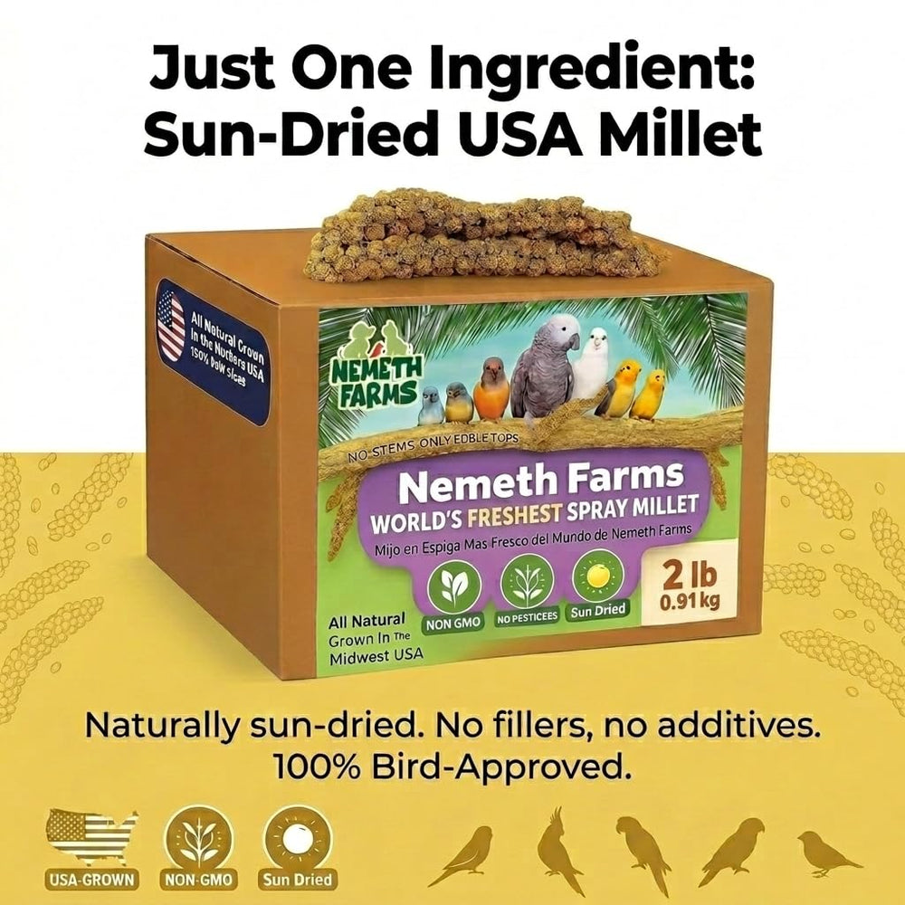 Nemeth Farms Spray Millet full-sprays support longer feeding sessions and less scattered seed.