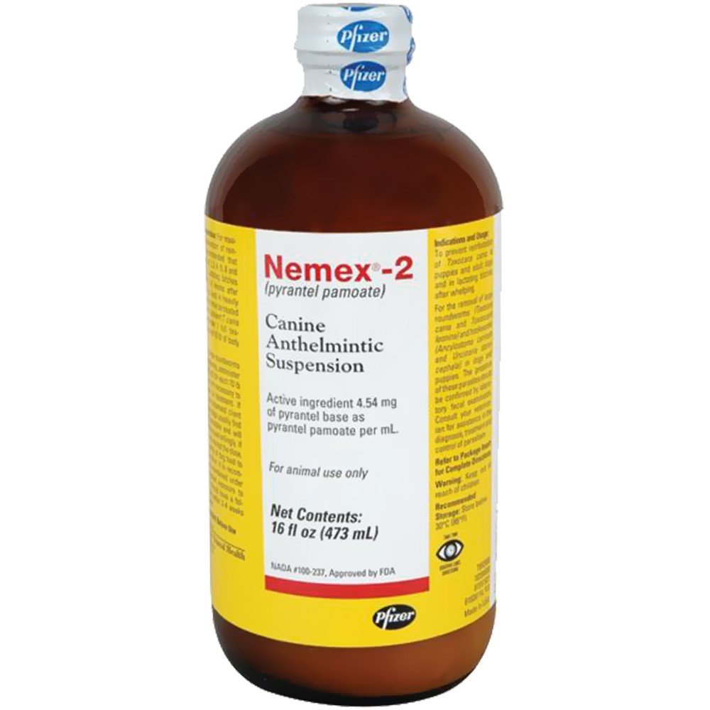 Nemex 2 bottle pour for dogs shows palatable suspension for parasite management