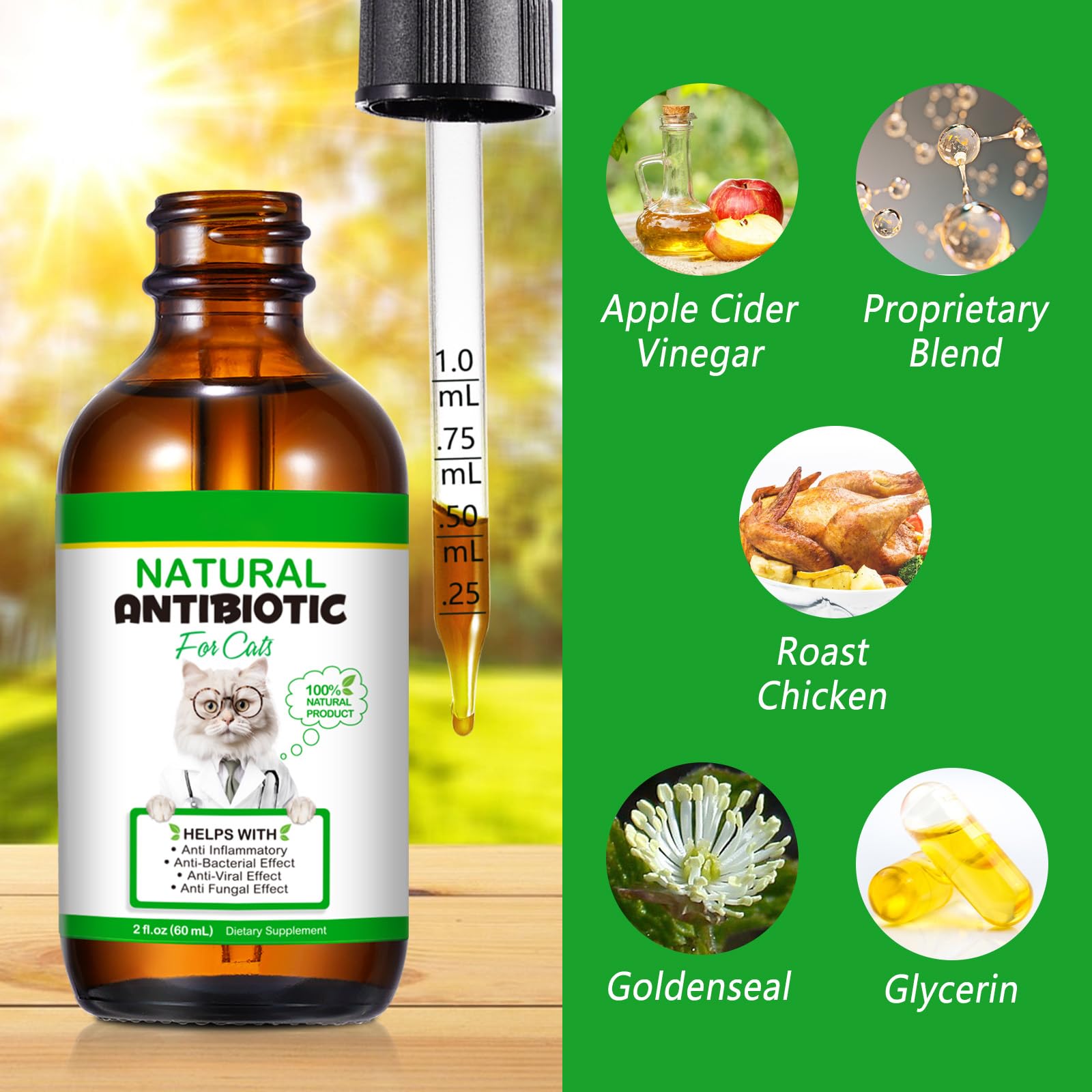 NenMaoKeNu liquid dropper showing exact serving size for cats