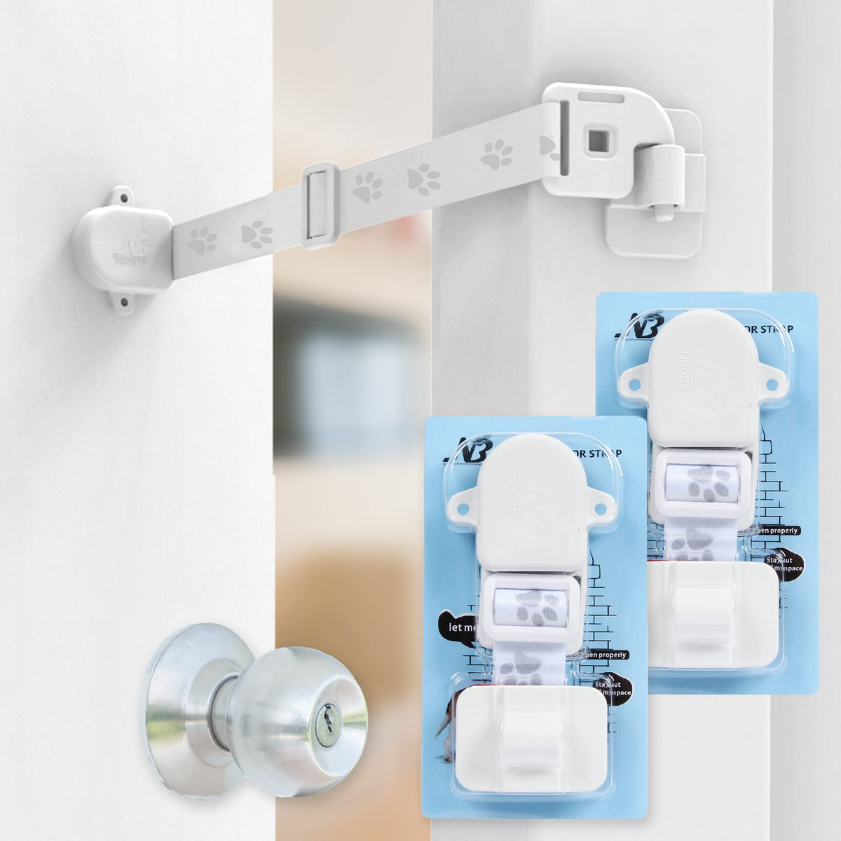 Neobay adjustable door strap overview showing easy, damage-free cat access