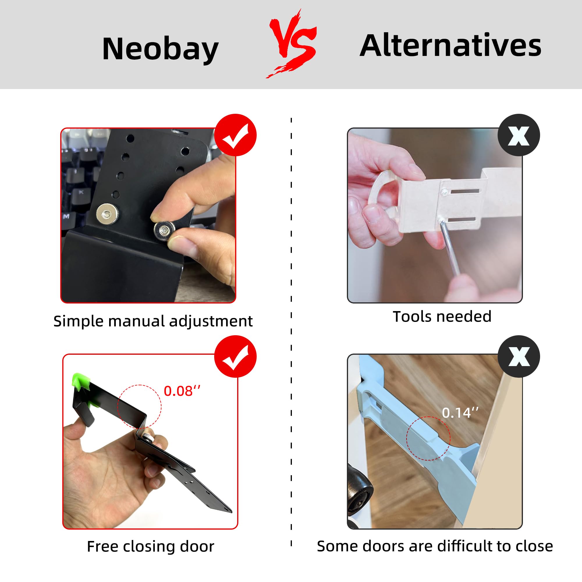 Neobay steel cat door latch keeps feeding area clear for cats.