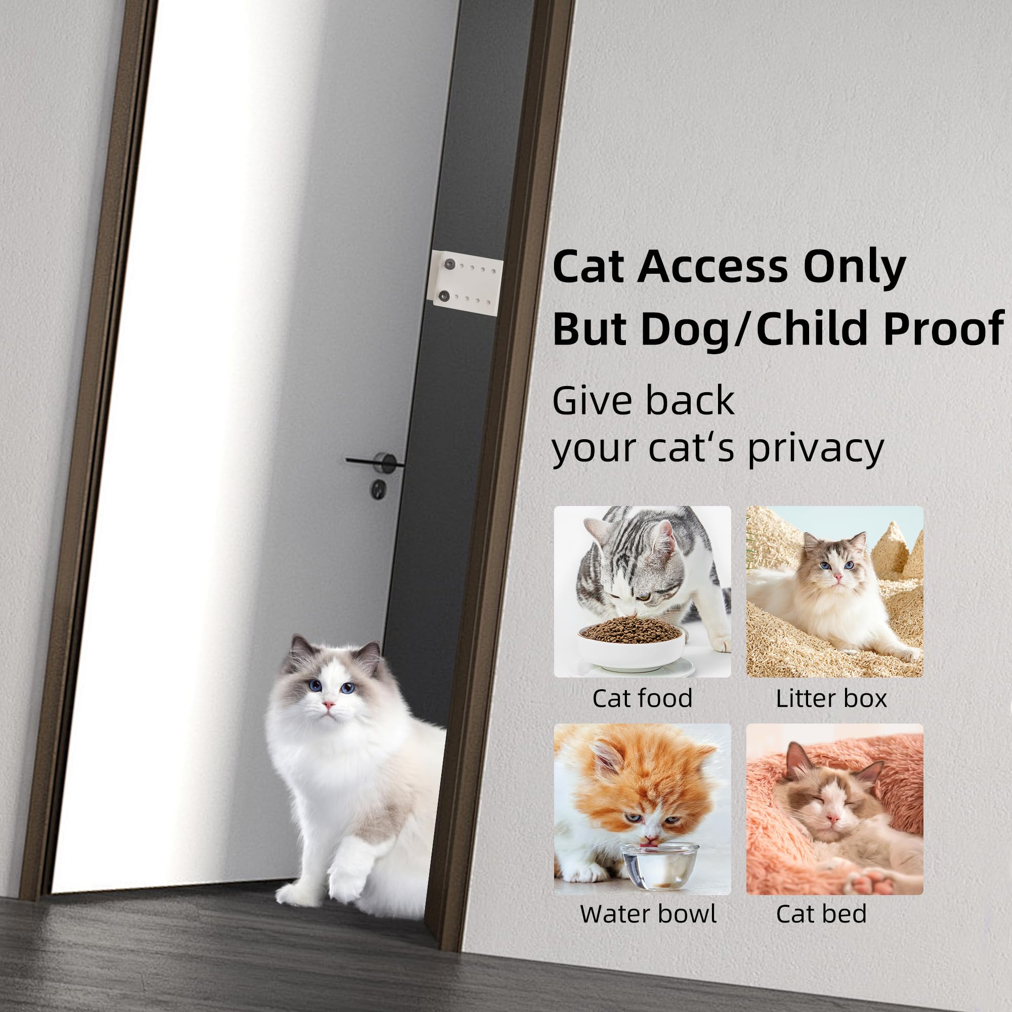 Neobay door latch keeping the door propped open for easy cat entry while restricting dogs.