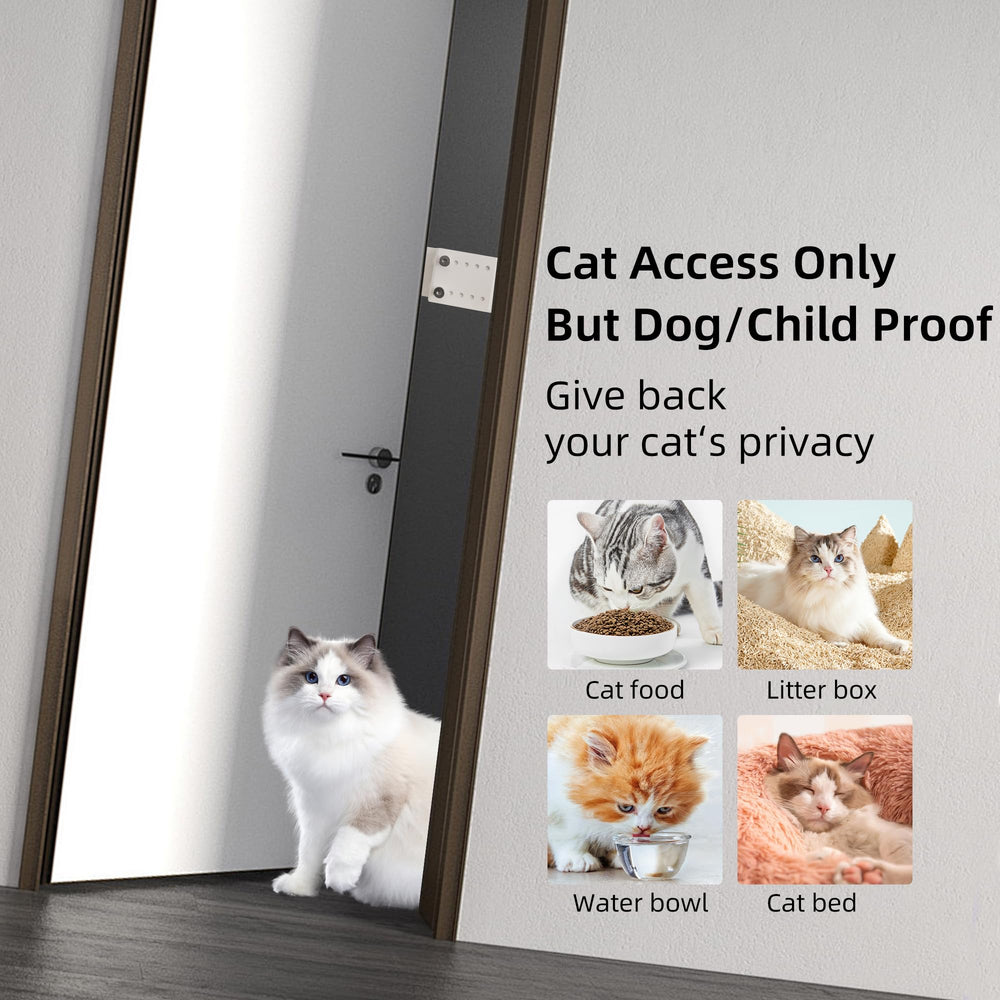 Neobay door latch keeping the door propped open for easy cat entry while restricting dogs.