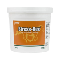Neogen Stress-Dex powder bottle ready to support hydration and electrolyte balance for horses.
