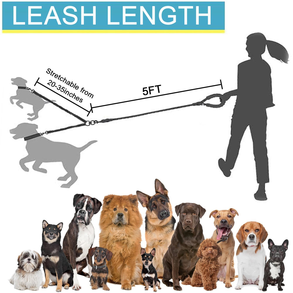 NEOGULY 3-dog leash with foam padded handle for a comfortable grip during pulls