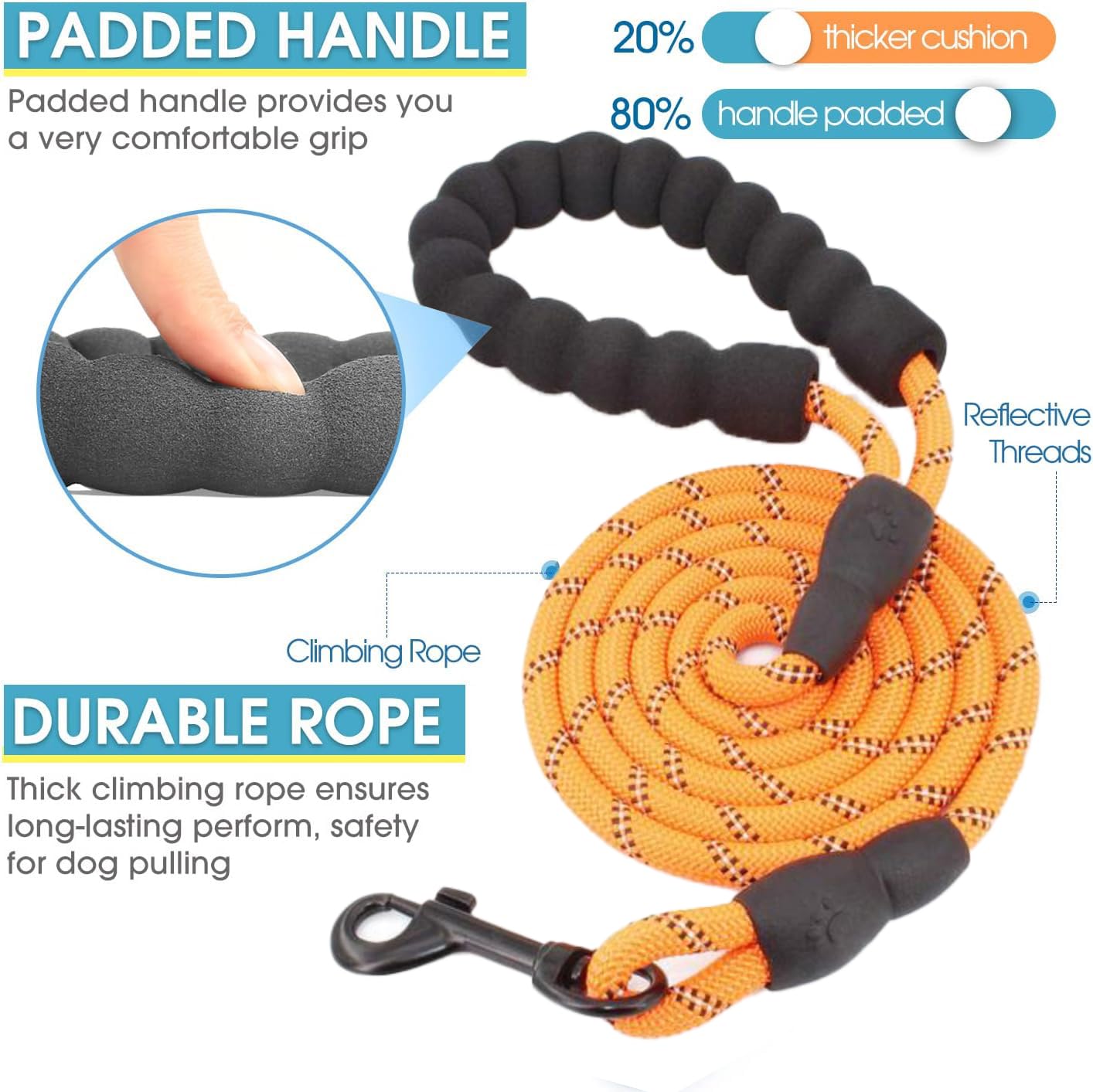 NEOGULY 3 Dog Leash reflective stitching for night visibility