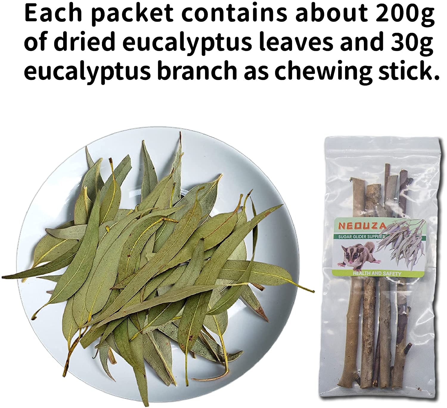 NEOUZA Eucalyptus leaves close-up, highlighting natural chewing materials.
