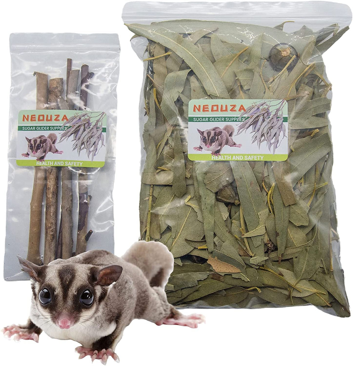 NEOUZA Sugar Glider Bedding with natural eucalyptus leaves for cozy comfort.