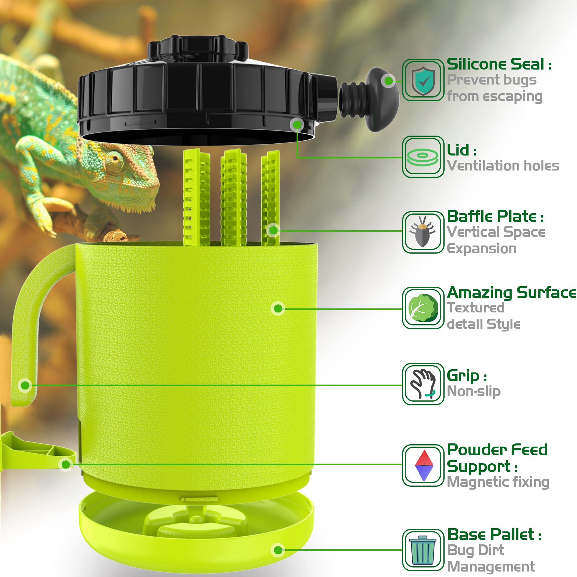 NEPTONION rubber seal enhances moisture control in feeder insect setup.