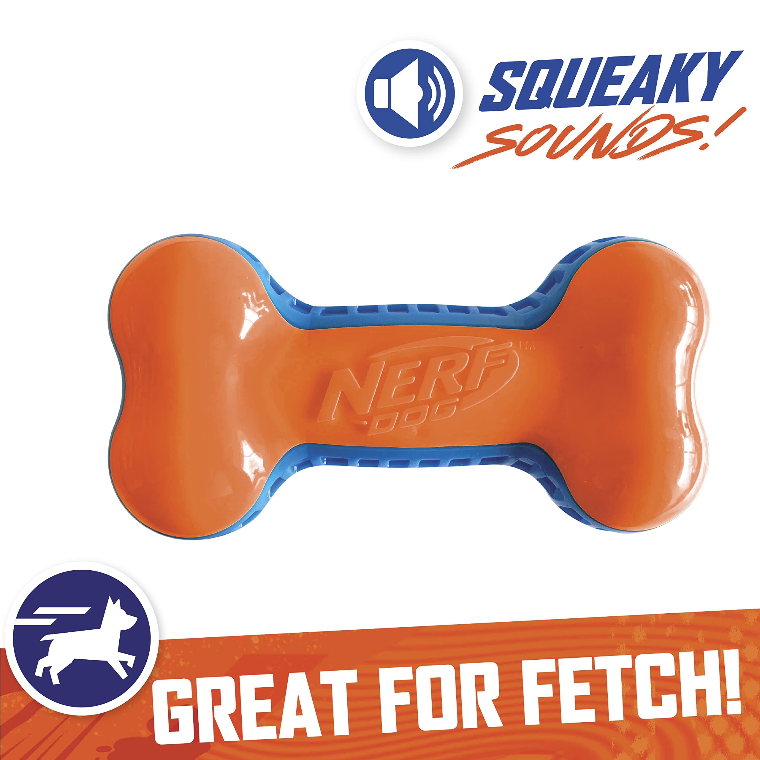 Nerf Dog 7in Squeak Bone in action for fetch training outdoors.