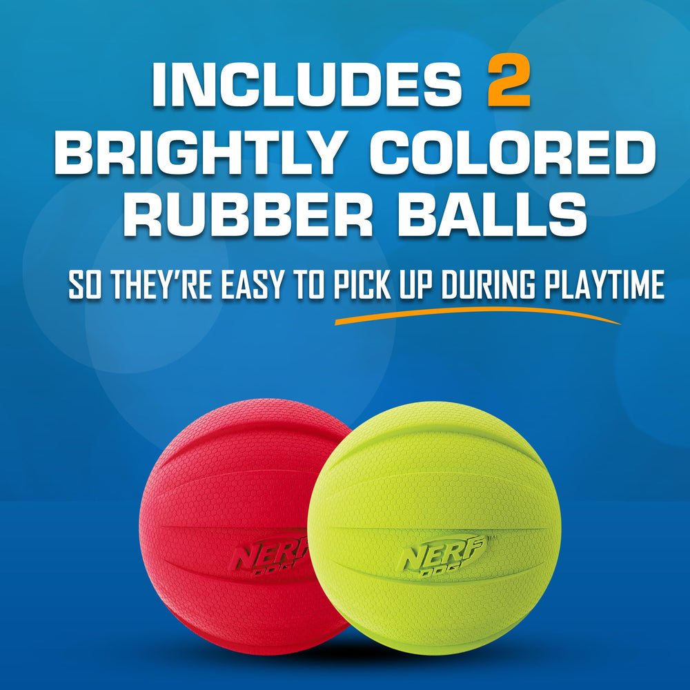 Nerf Dog Classic Squeak Ball emitting a squeak to grab your dog's attention.