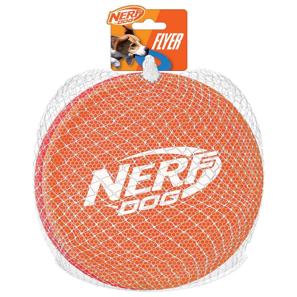 Nerf Dog Nylon Flyer orange close-up for high visibility during play.