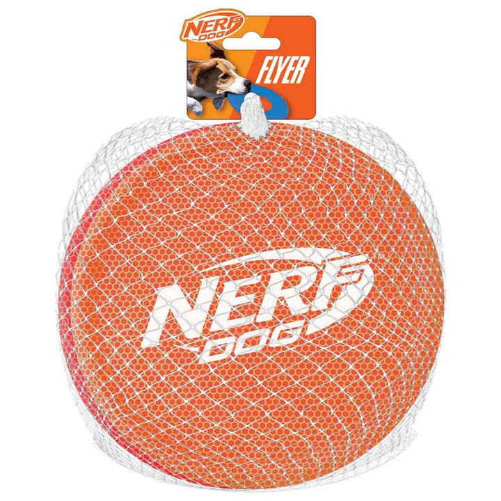 Nerf Dog Nylon Flyer orange close-up for high visibility during play.